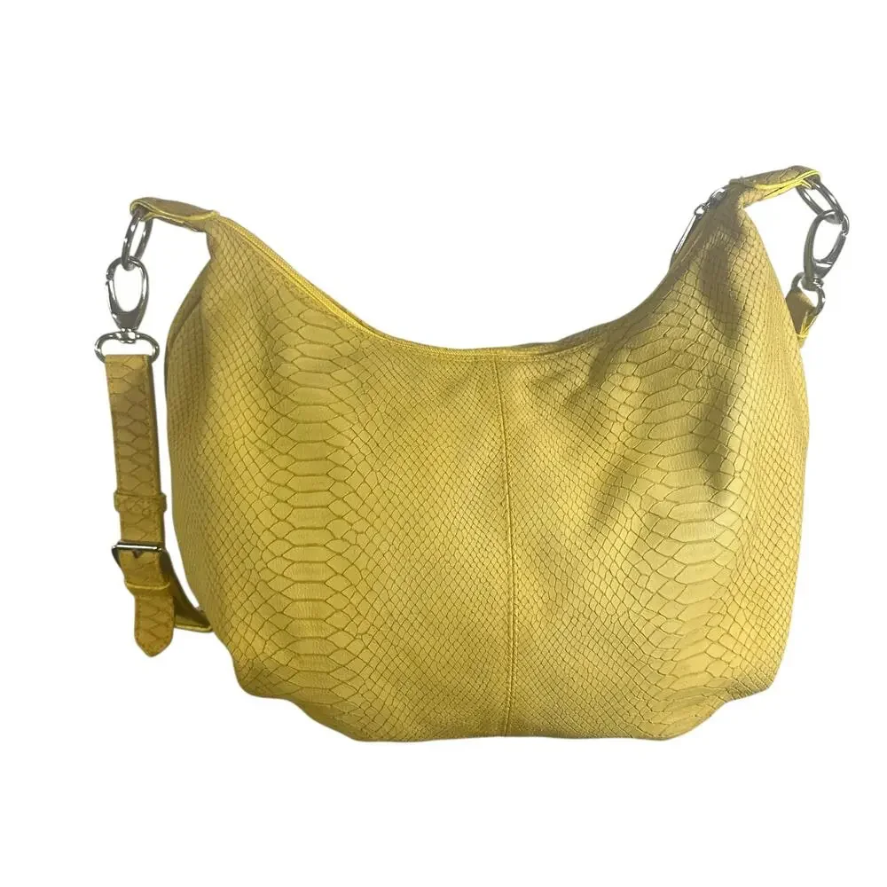 Berge Yellow Embossed Leather Shoulder Bag Snakeskin Hobo